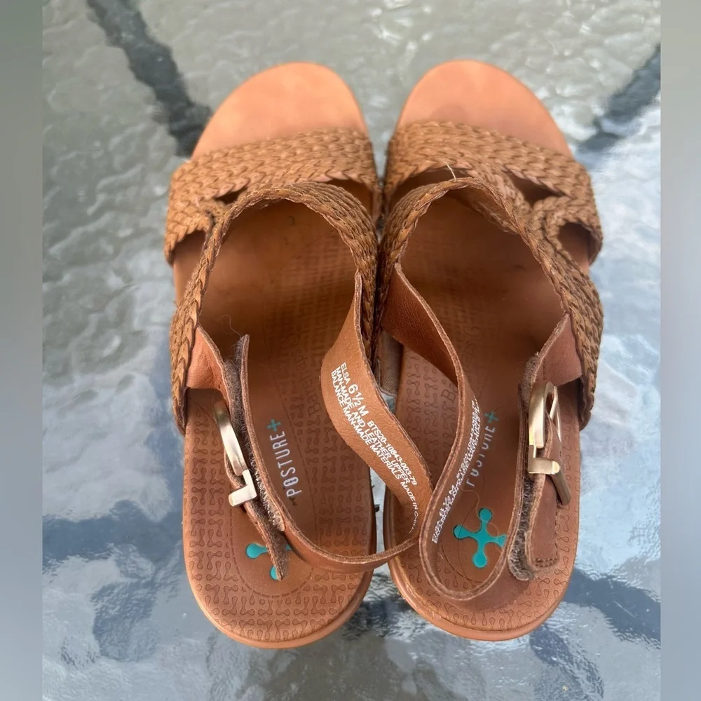 Baretraps size 6.5 Elsa platform wedge posture plus tan leather jute sandals